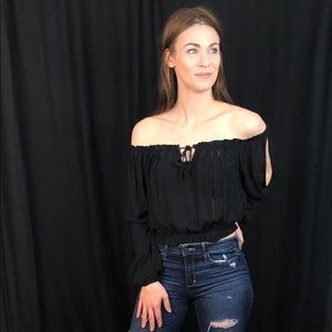 A&F off the shoulder black top lace bohemian